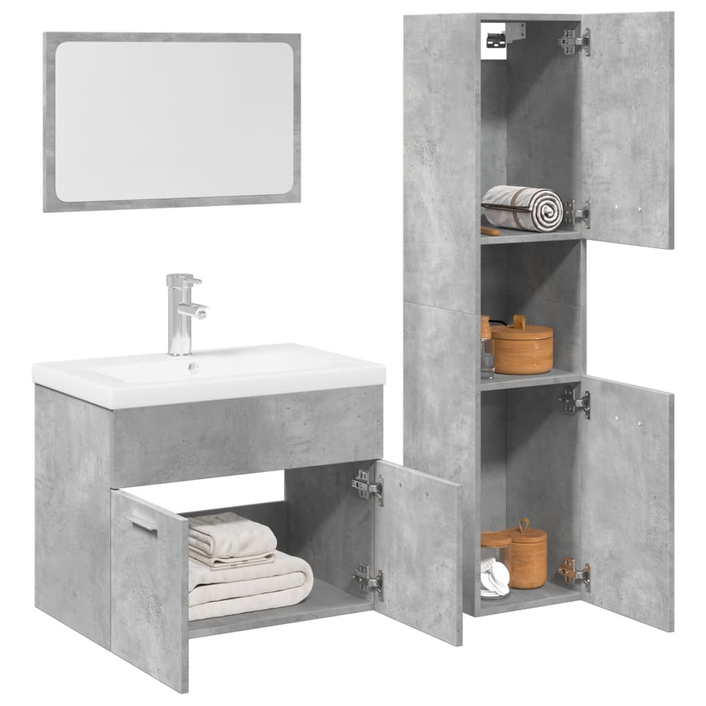 Bathroom furniture set, 4 pieces, concrete grey, composite wood