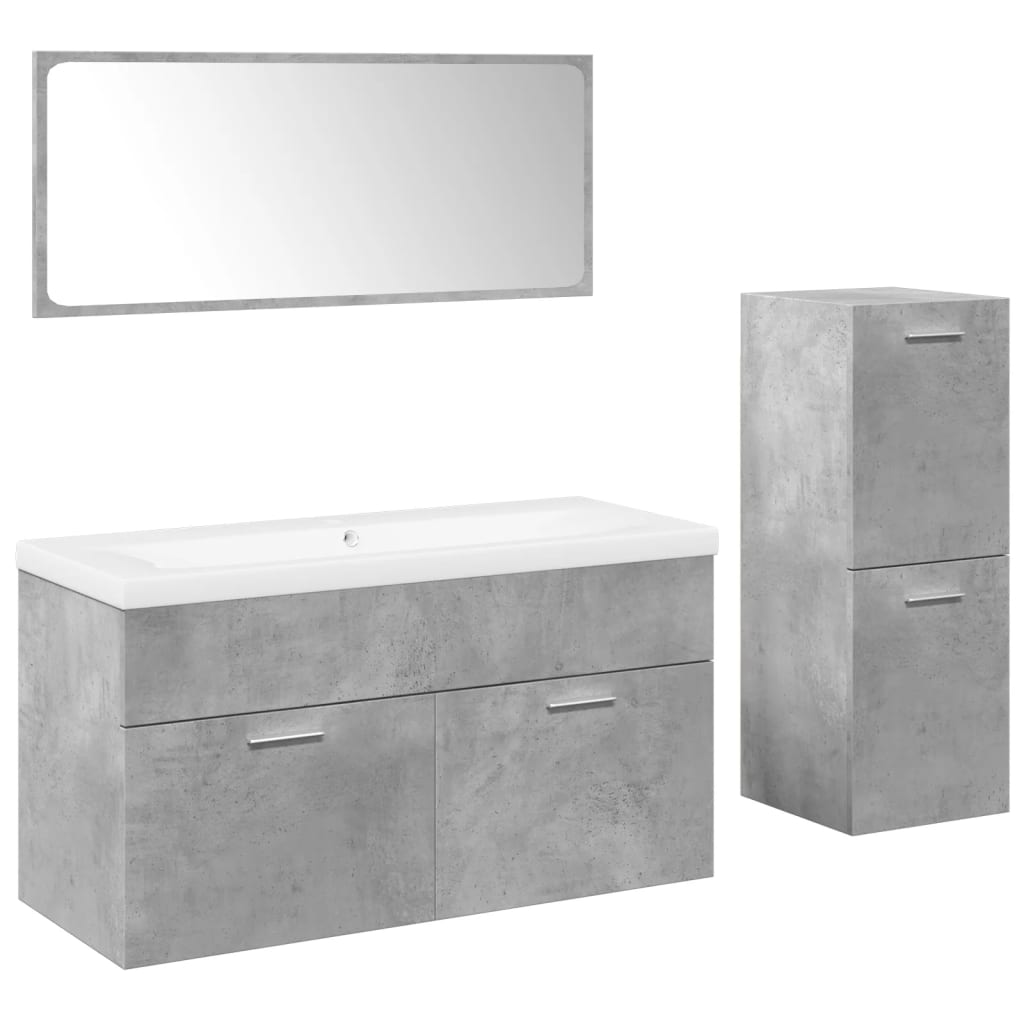 Bathroom furniture set, 4 pieces, concrete grey, composite wood