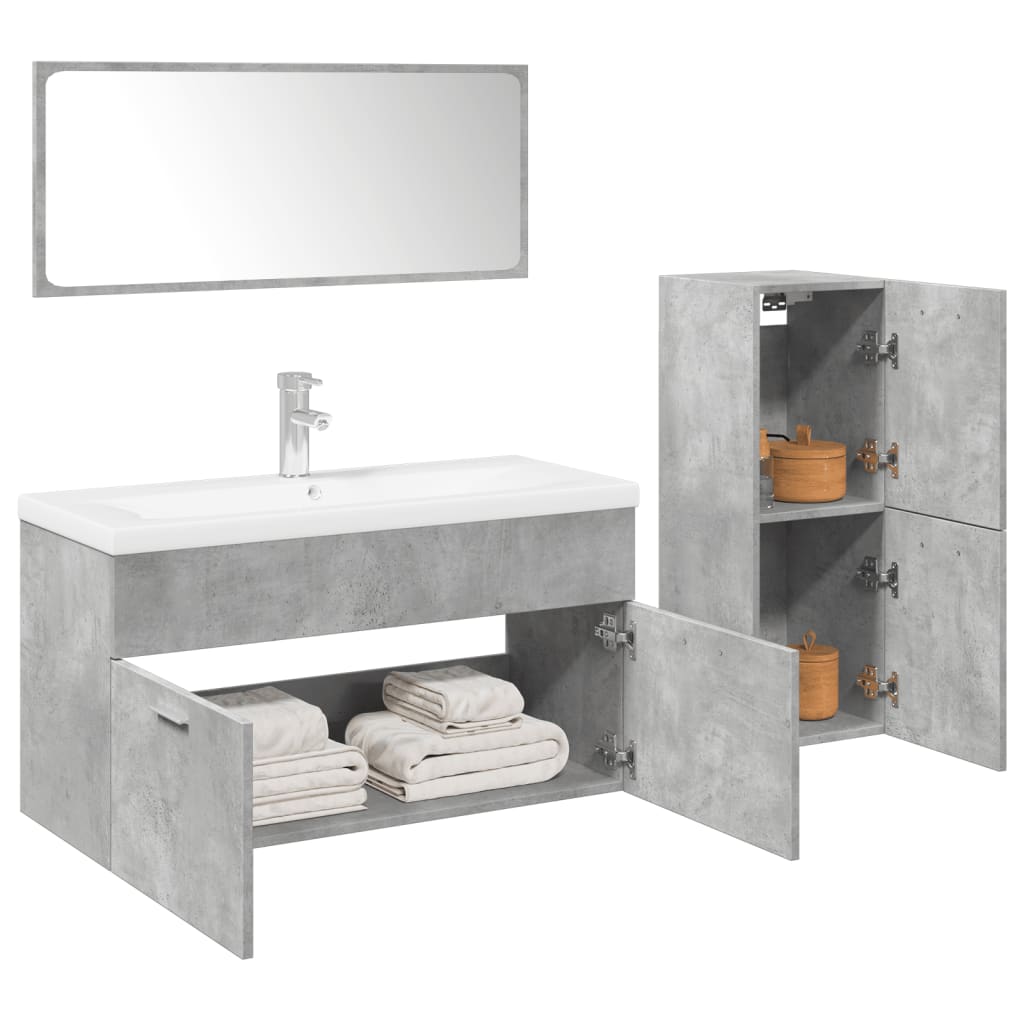 Bathroom furniture set, 4 pieces, concrete grey, composite wood