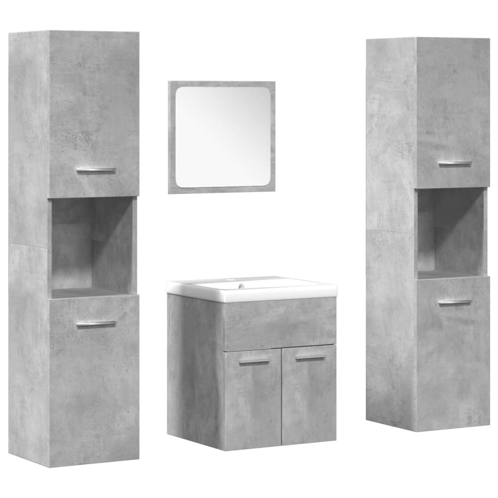 Set mobilier de baie, 5 piese, gri beton, lemn prelucrat