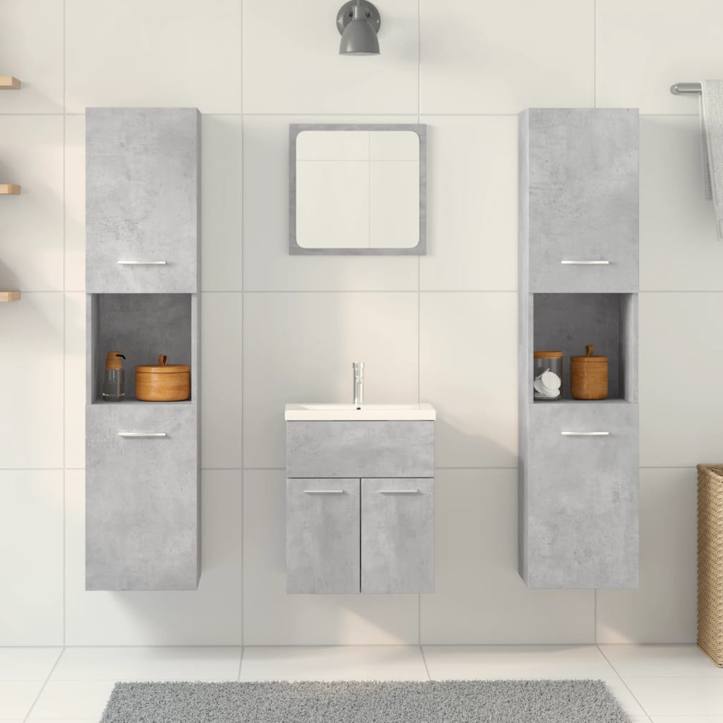 Bathroom furniture set, 5 pieces, concrete grey, processed wood