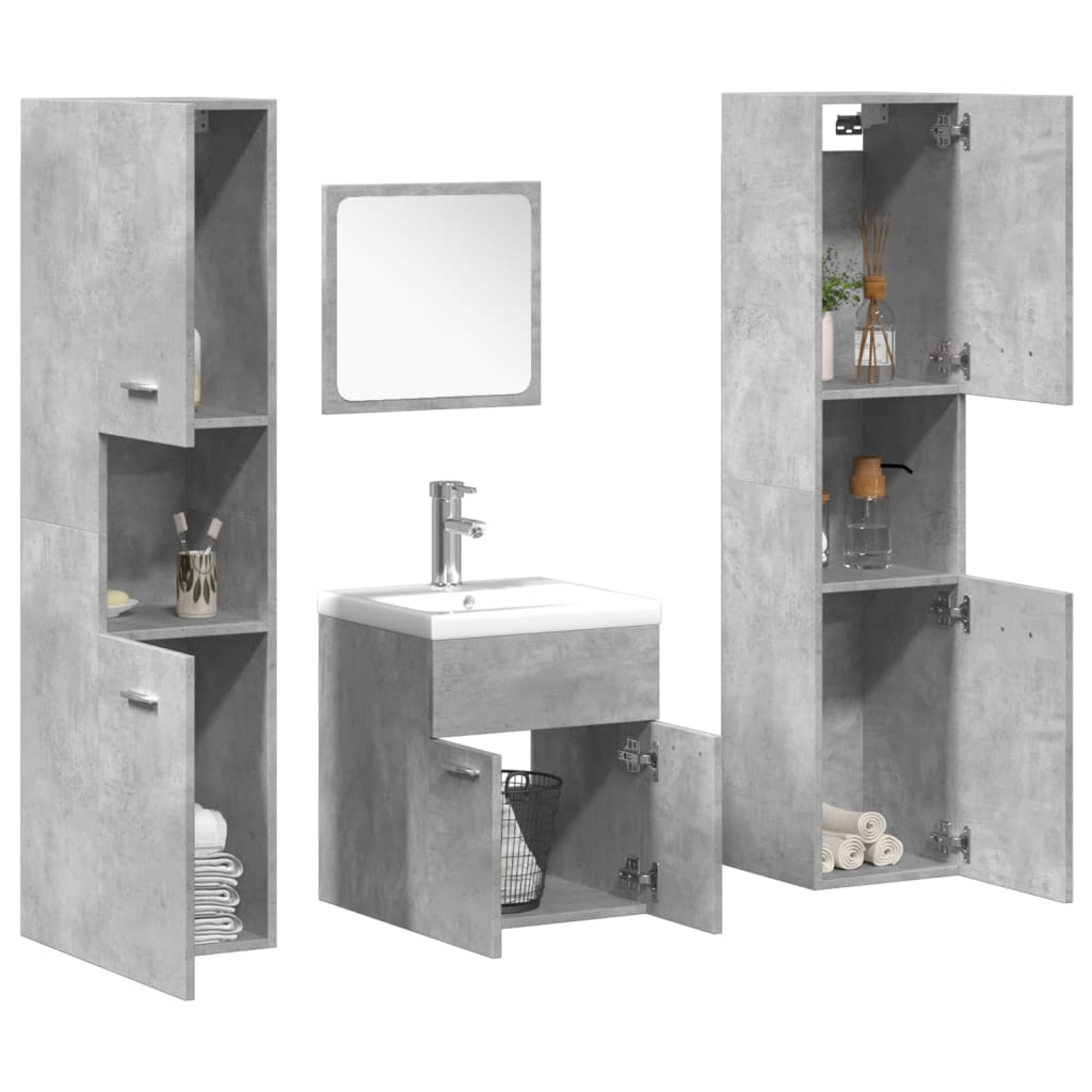 Bathroom furniture set, 5 pieces, concrete grey, processed wood