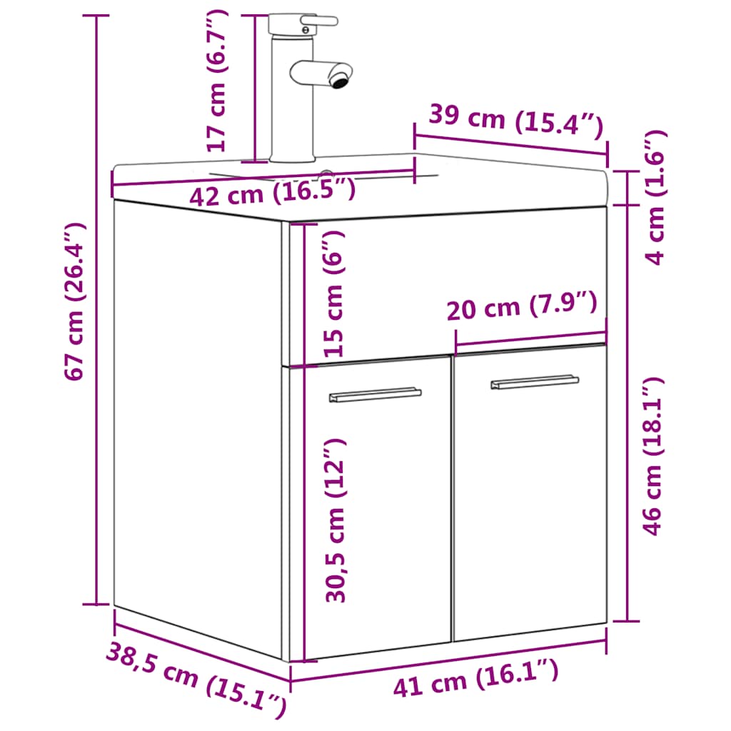 Bathroom sink cabinet with built-in sink and faucet