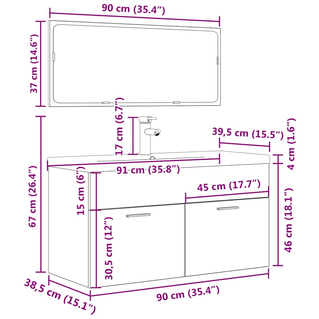 Set mobilier de baie, 3 piese, gri beton, lemn compozit