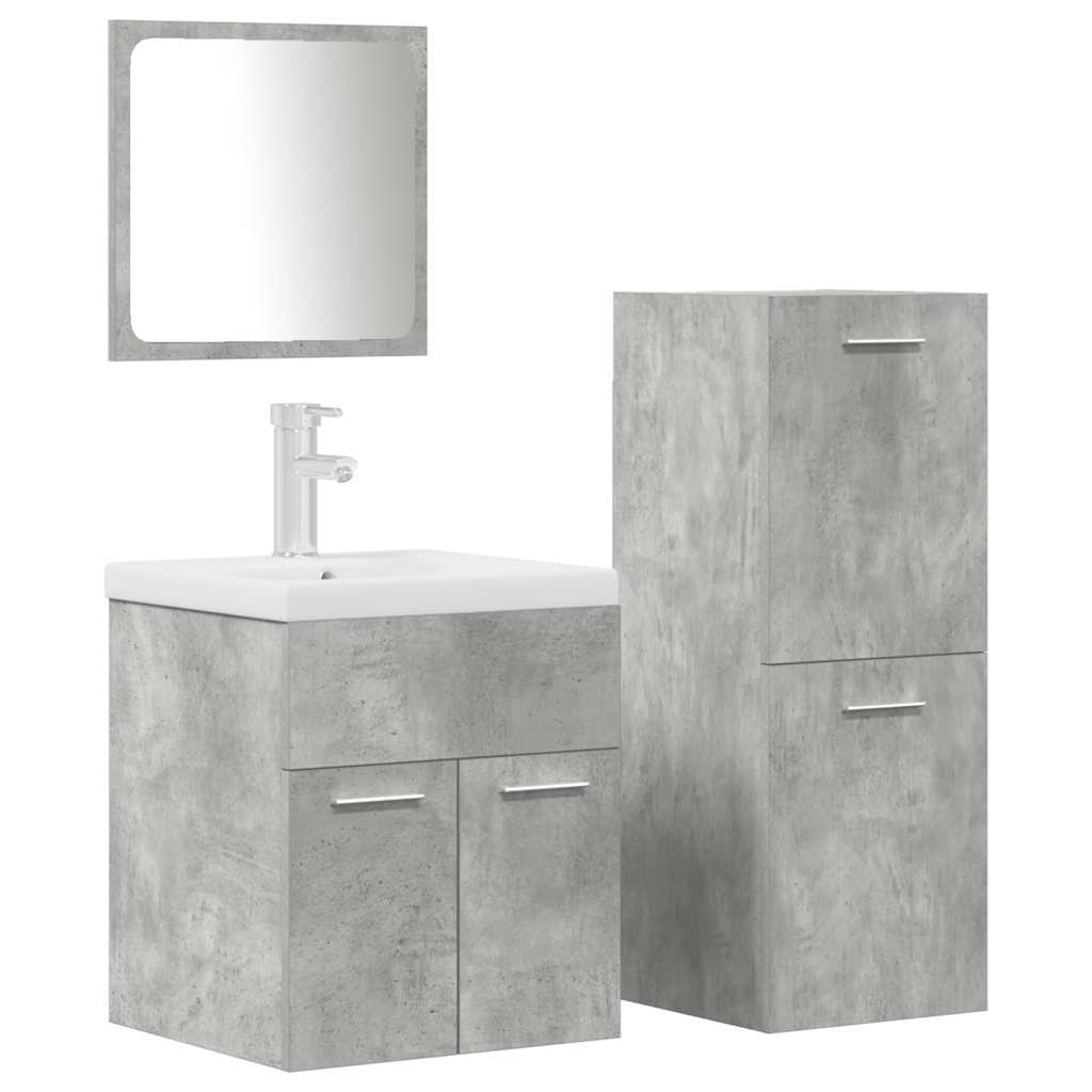 Bathroom furniture set, 4 pieces, concrete grey, composite wood