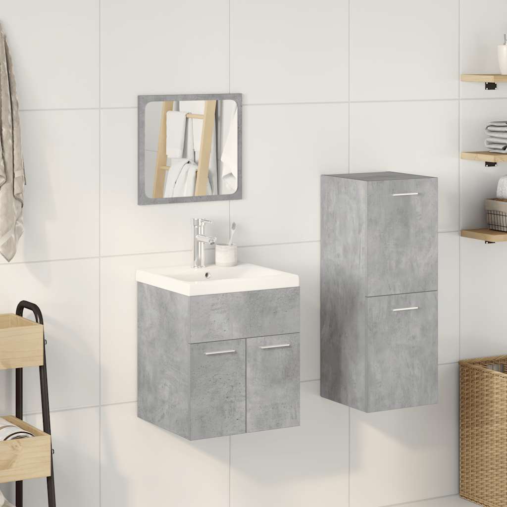 Bathroom furniture set, 4 pieces, concrete grey, composite wood