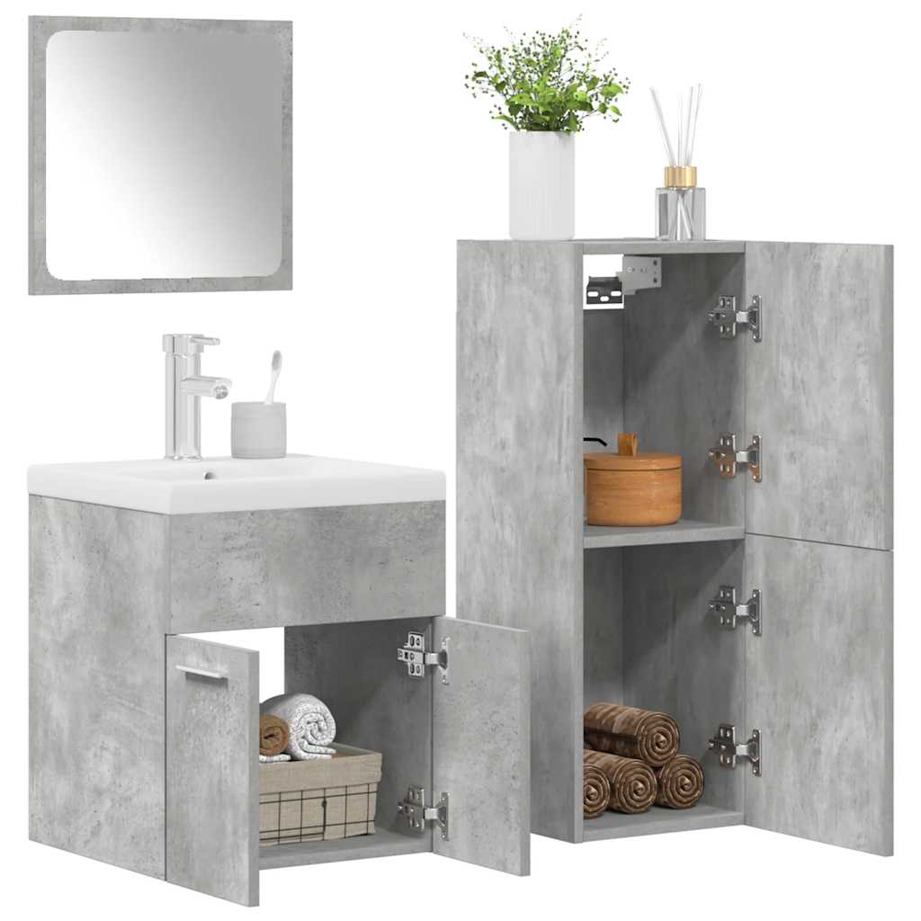 Bathroom furniture set, 4 pieces, concrete grey, composite wood