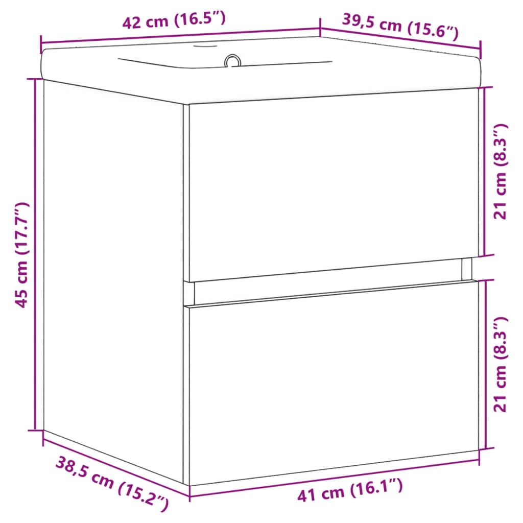 Bathroom furniture set, 2 pieces, concrete grey, composite wood