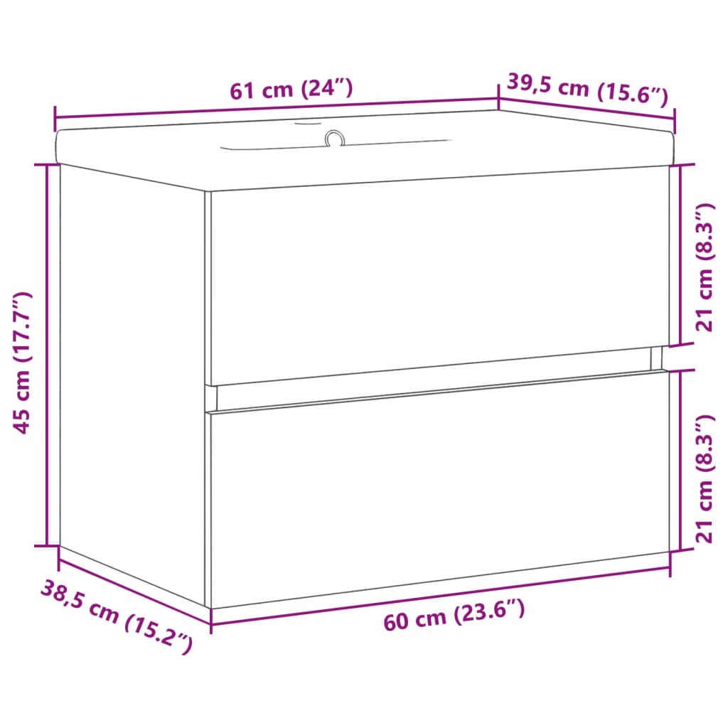 Bathroom furniture set, 2 pieces, concrete grey, composite wood