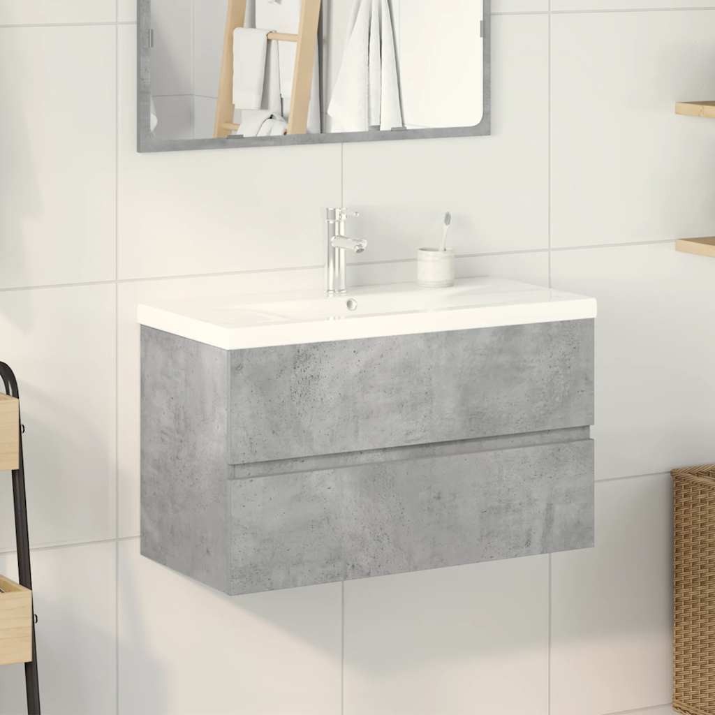 Bathroom furniture set, 2 pieces, concrete grey, composite wood