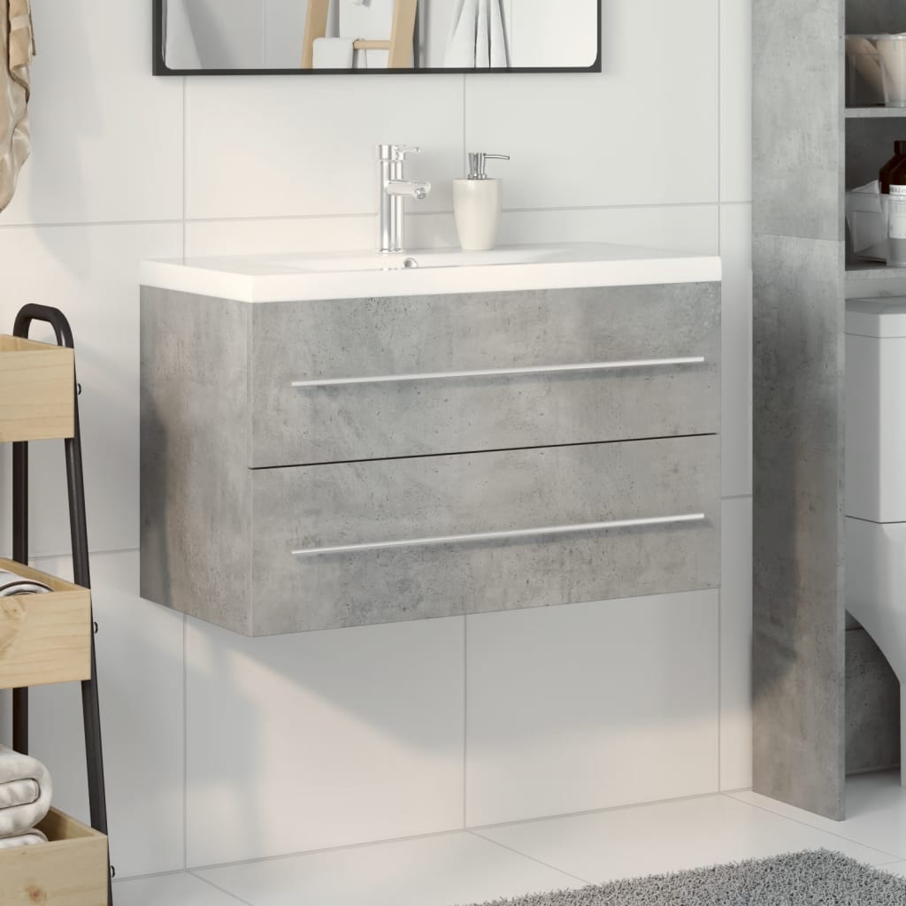 Bathroom furniture set, 2 pieces, concrete grey, composite wood