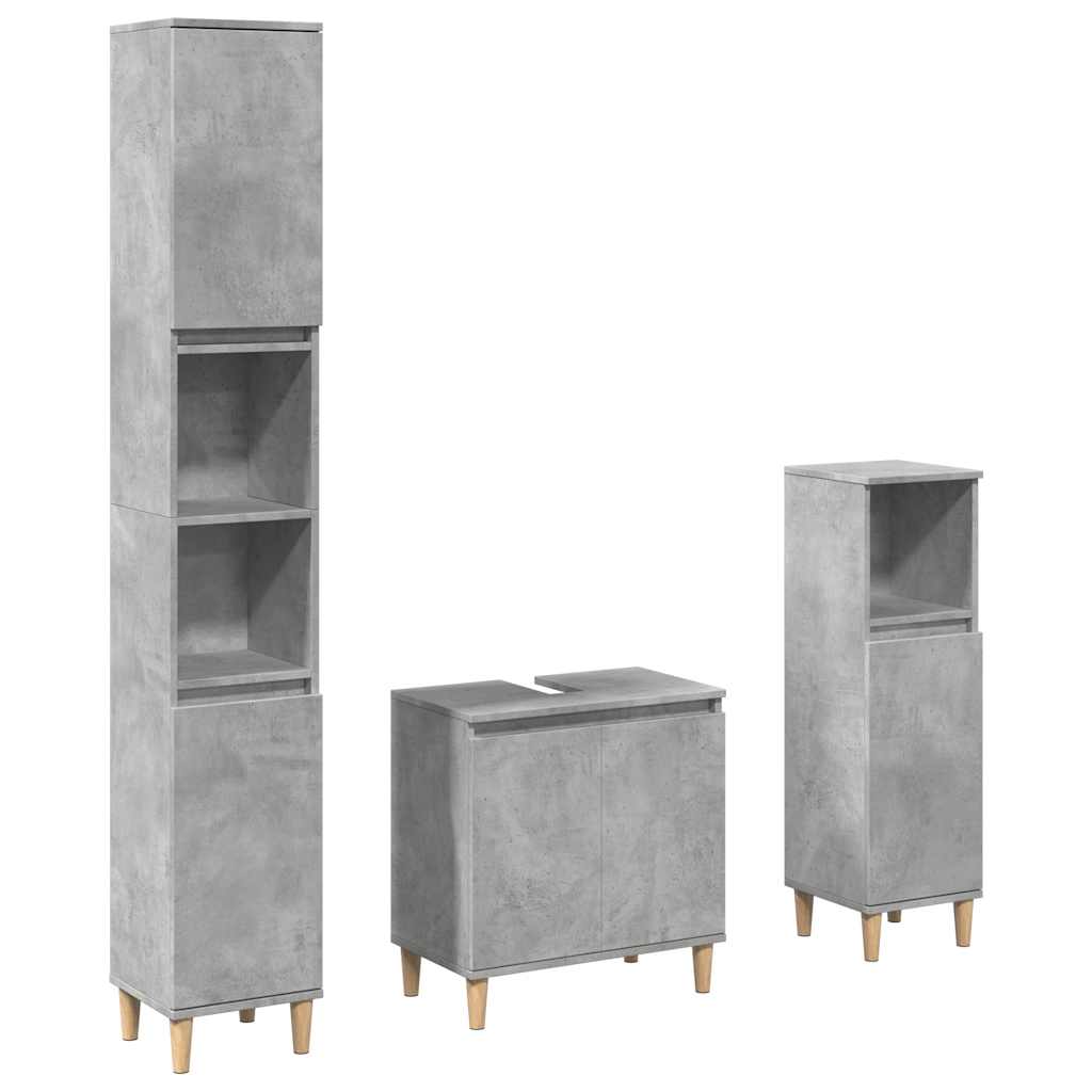 Bathroom furniture set, 3 pieces, concrete grey, composite wood