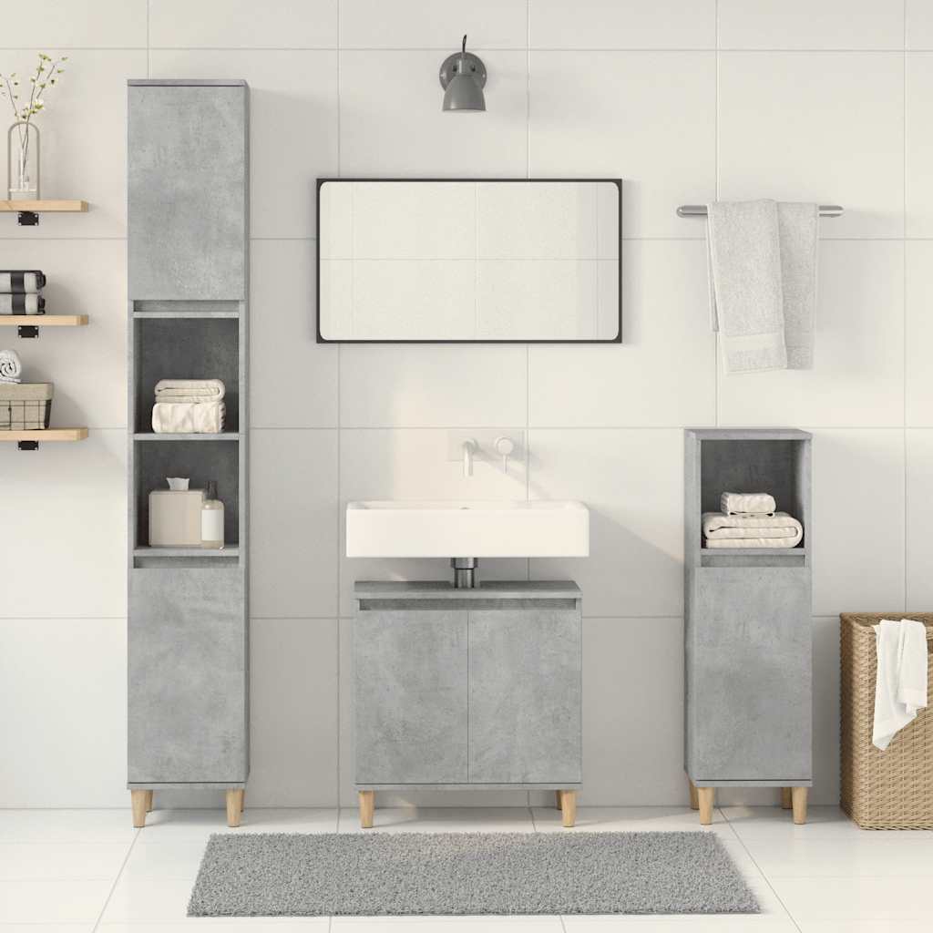 Bathroom furniture set, 3 pieces, concrete grey, composite wood