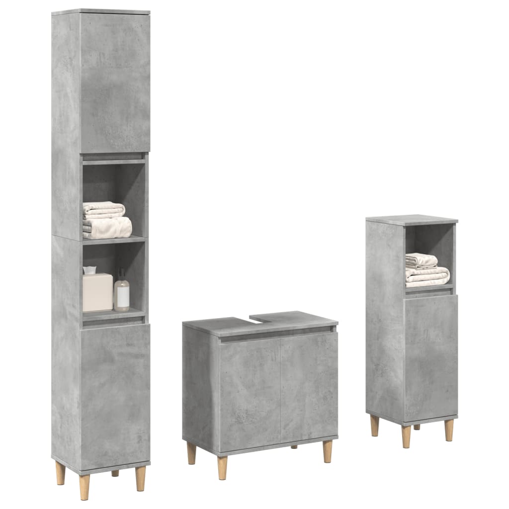 Bathroom furniture set, 3 pieces, concrete grey, composite wood