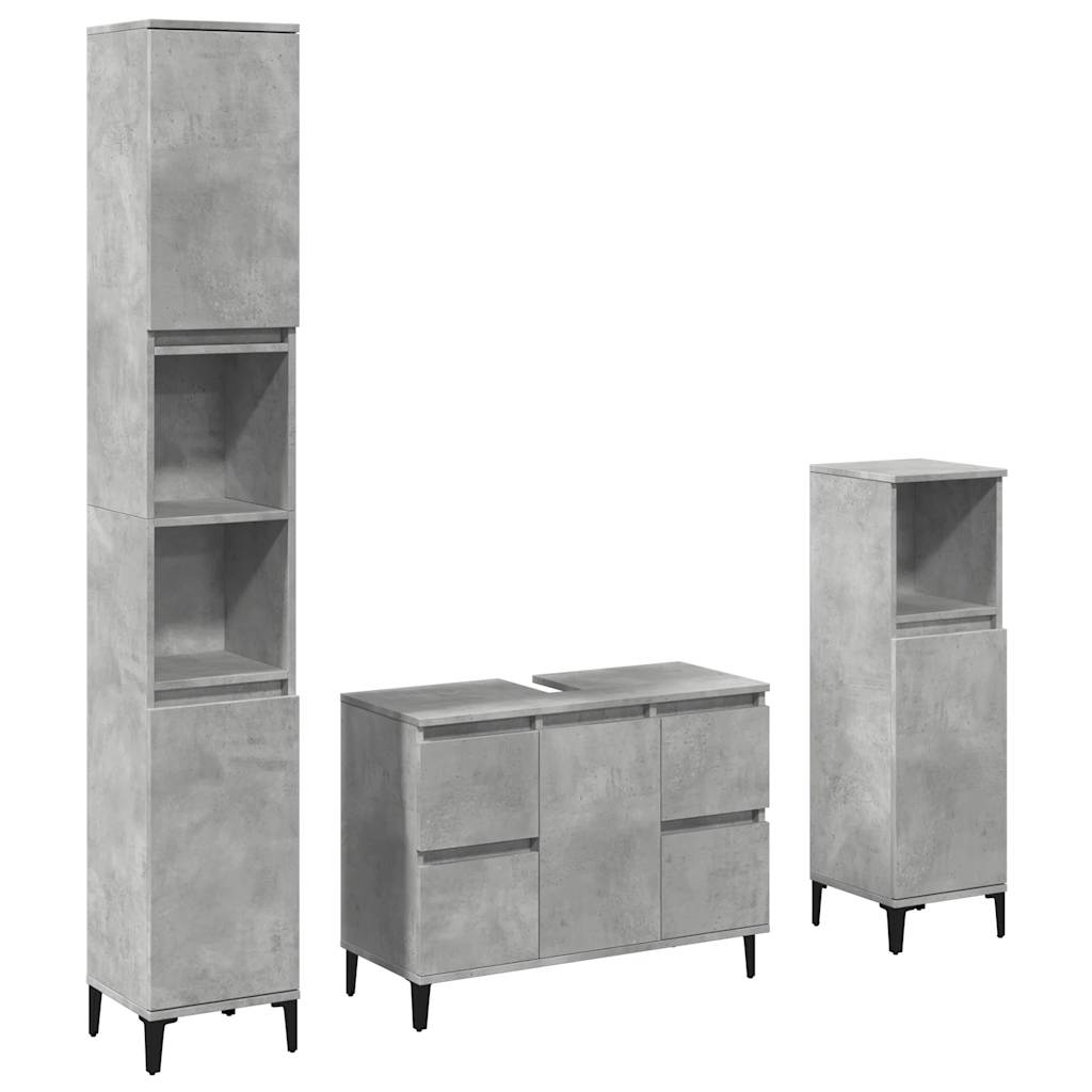 Bathroom furniture set, 3 pieces, concrete grey, composite wood