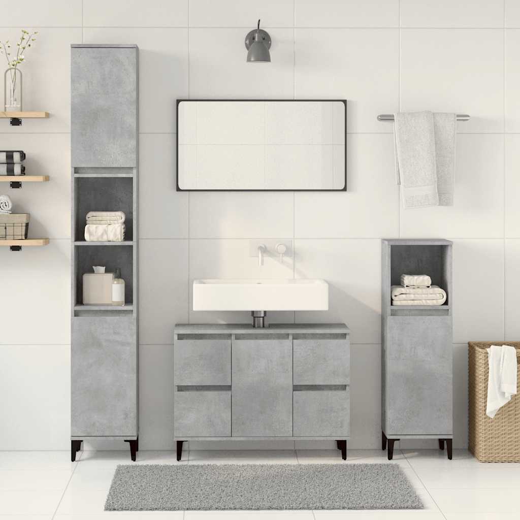 Bathroom furniture set, 3 pieces, concrete grey, composite wood