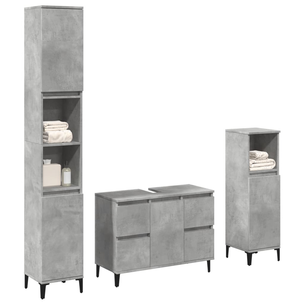 Bathroom furniture set, 3 pieces, concrete grey, composite wood