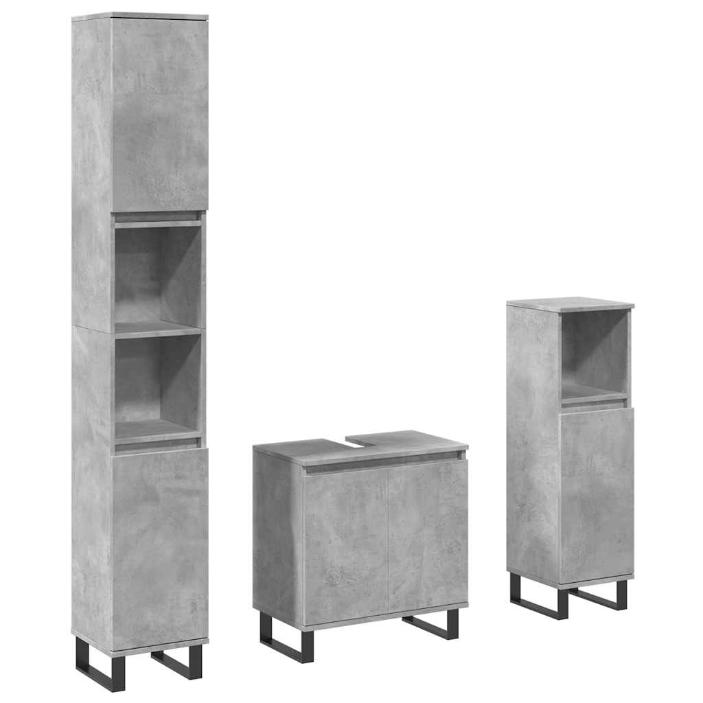 Bathroom furniture set, 3 pieces, concrete grey, composite wood