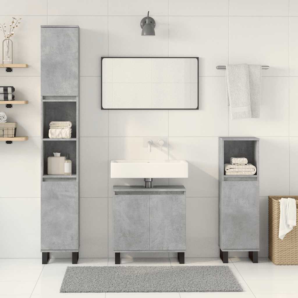 Bathroom furniture set, 3 pieces, concrete grey, composite wood