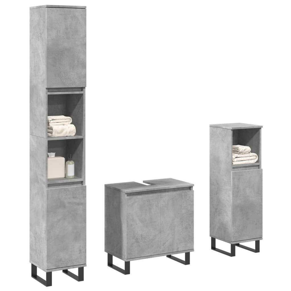 Bathroom furniture set, 3 pieces, concrete grey, composite wood