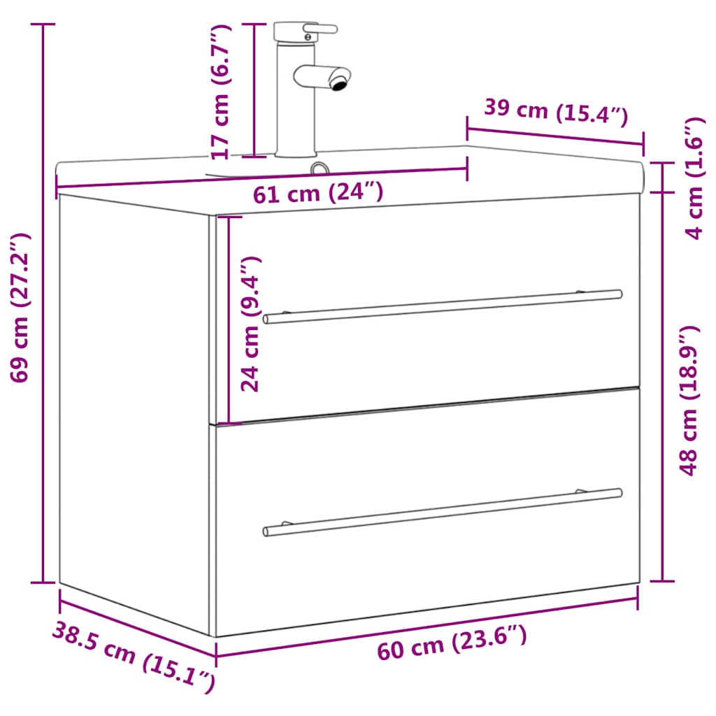 Bathroom furniture set, 2 pieces, concrete grey, composite wood