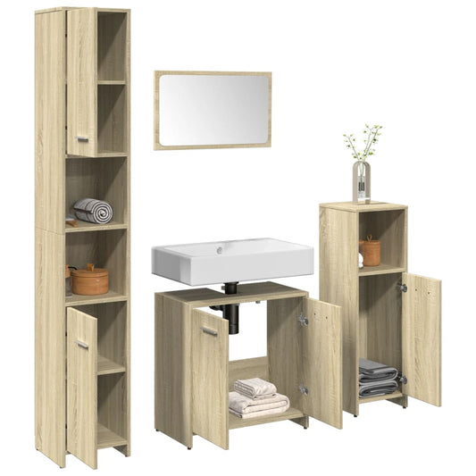 Bathroom furniture set, 4 pieces, sonoma oak, engineered wood