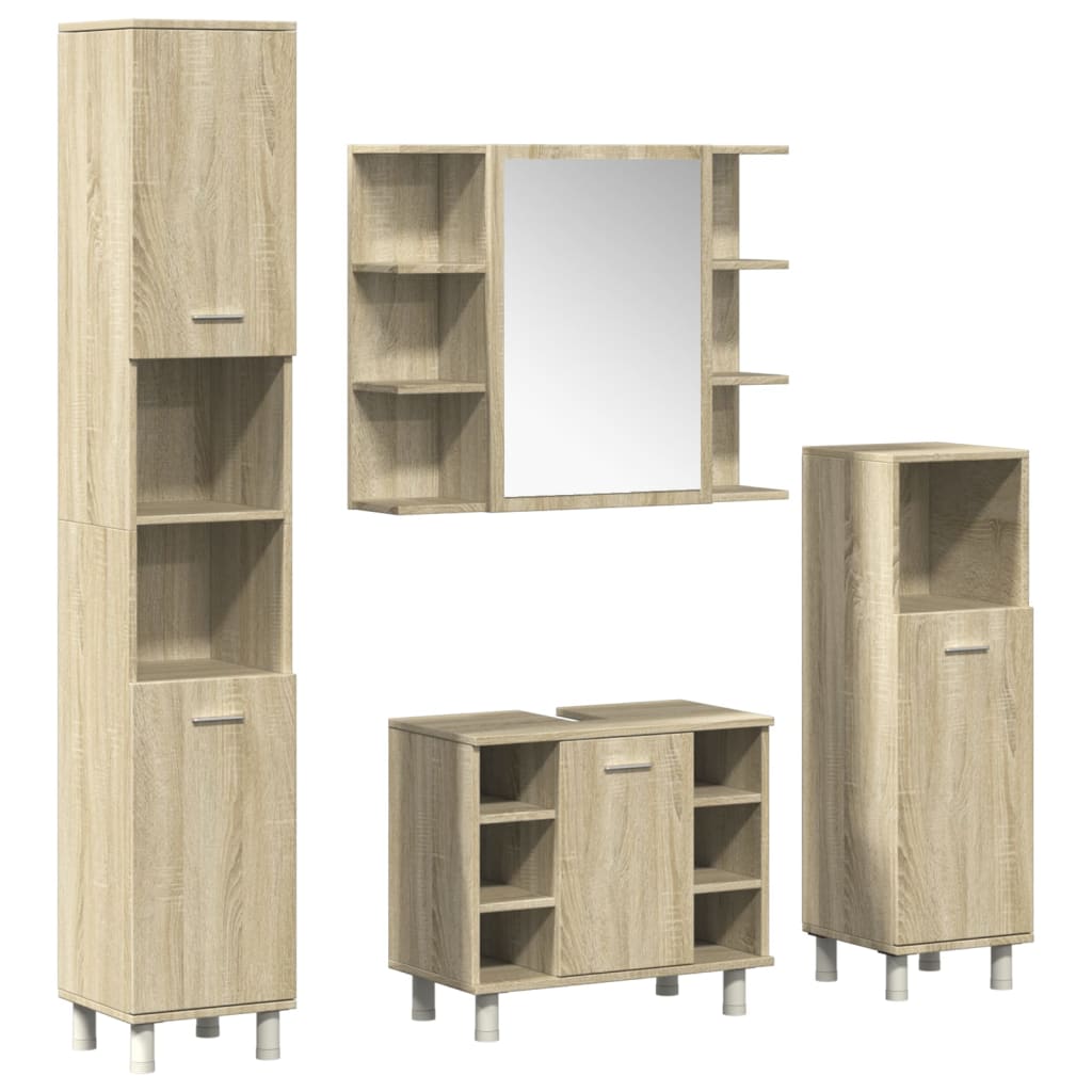 Set mobilier de baie, 4 piese, stejar sonoma, lemn prelucrat