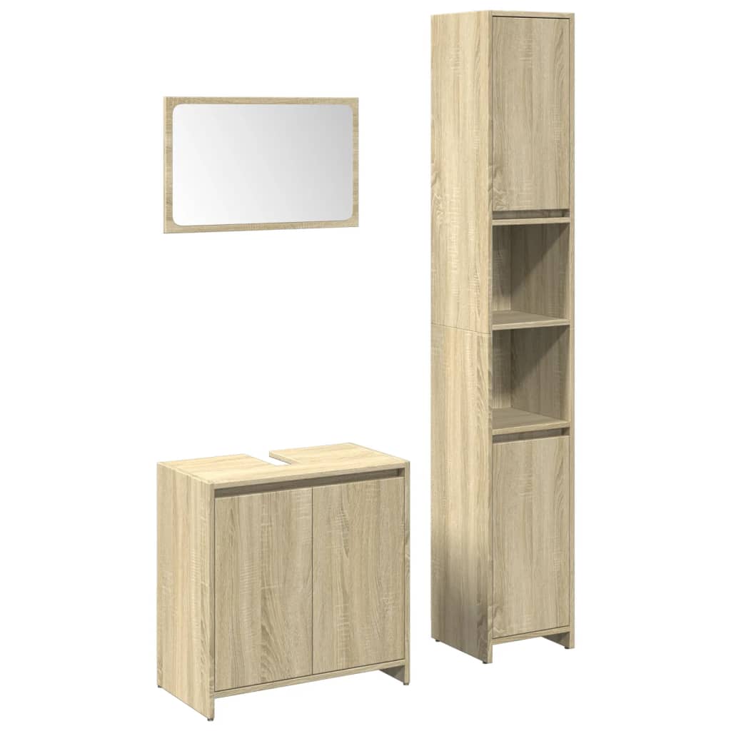 Bathroom furniture set, 3 pieces, sonoma oak, engineered wood