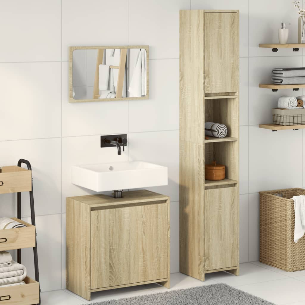 Bathroom furniture set, 3 pieces, sonoma oak, engineered wood