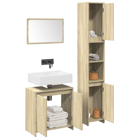 Bathroom furniture set, 3 pieces, sonoma oak, engineered wood