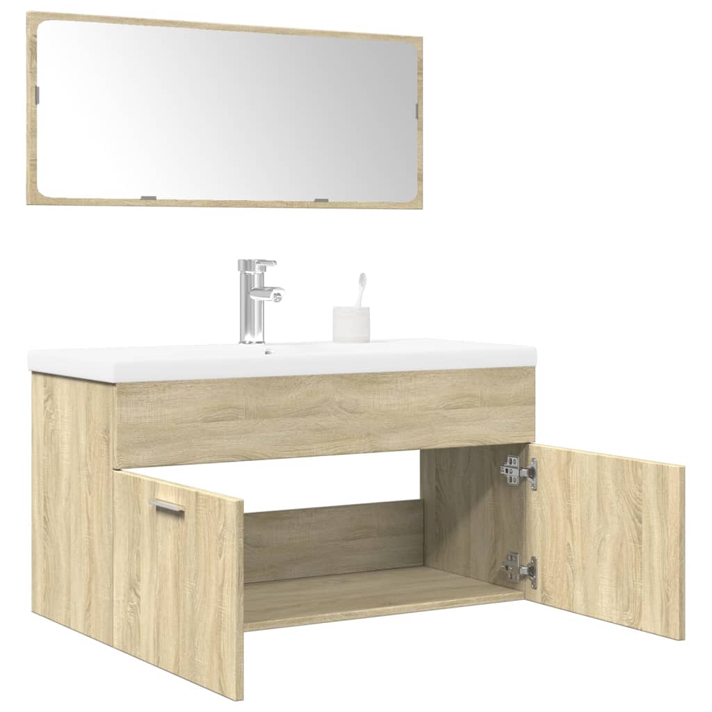 Bathroom furniture set, 3 pieces, sonoma oak, engineered wood