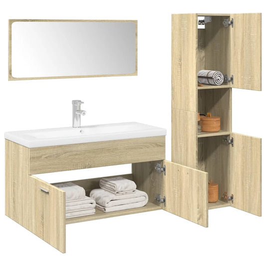 Bathroom furniture set, 3 pieces, sonoma oak, engineered wood