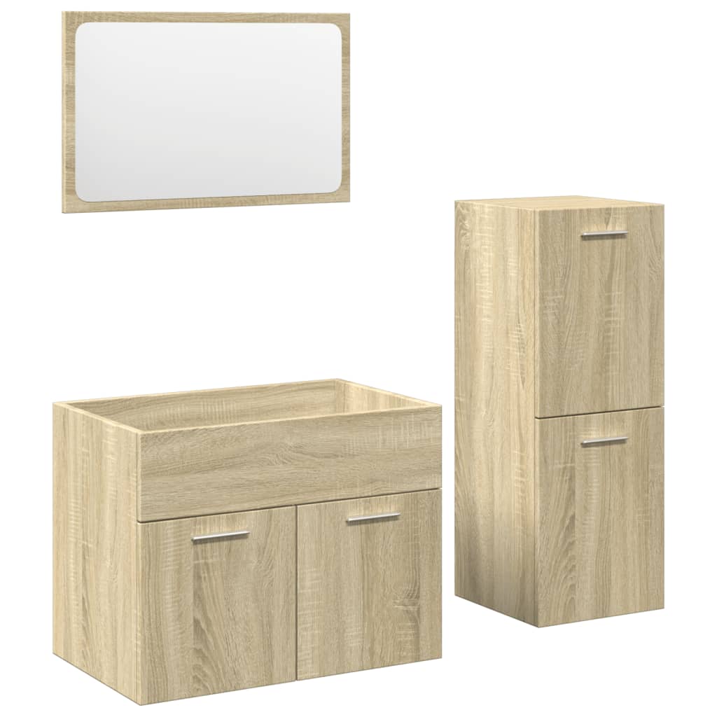 Bathroom furniture set, 3 pieces, sonoma oak, engineered wood