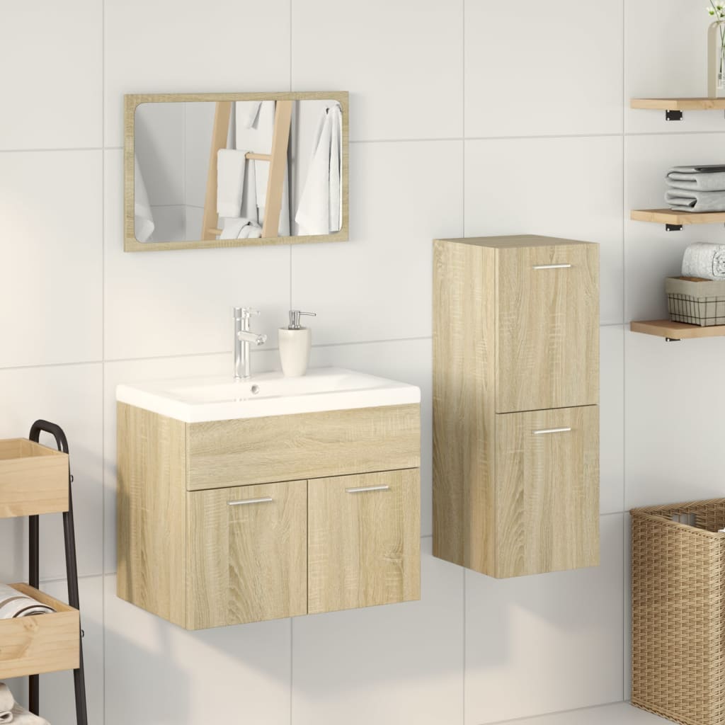 Bathroom furniture set, 3 pieces, sonoma oak, engineered wood