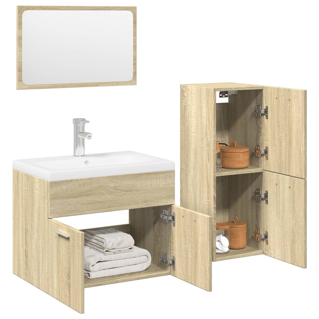 Set mobilier de baie, 3 piese, stejar sonoma, lemn prelucrat