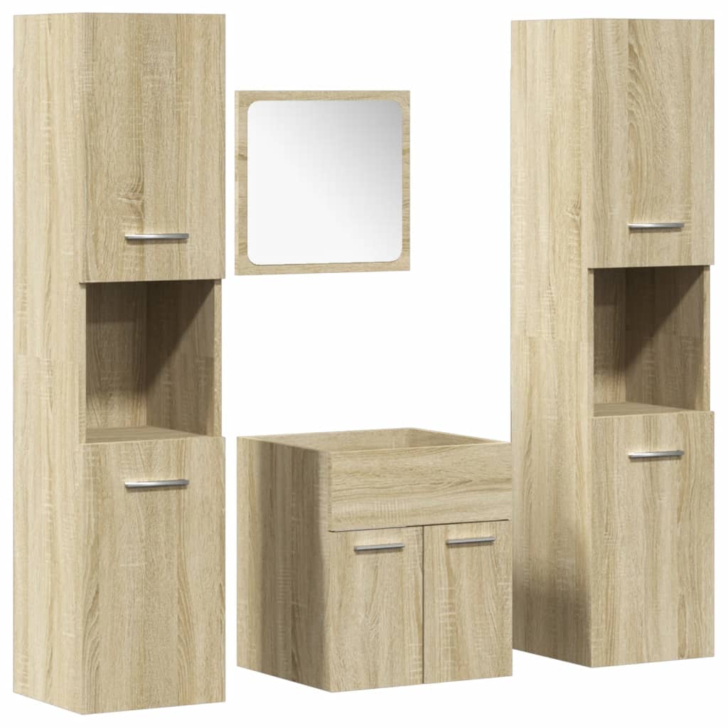 Bathroom furniture set, 4 pieces, sonoma oak, engineered wood