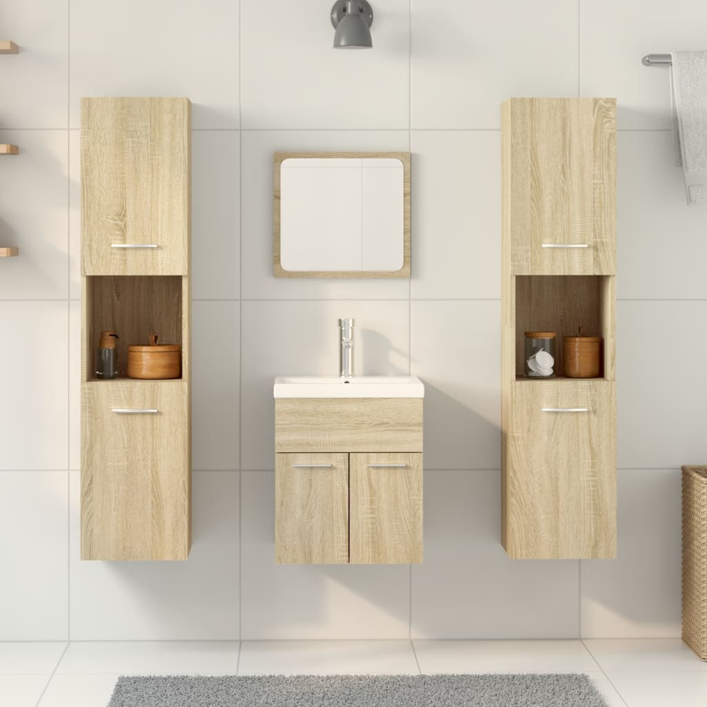 Bathroom furniture set, 4 pieces, sonoma oak, engineered wood