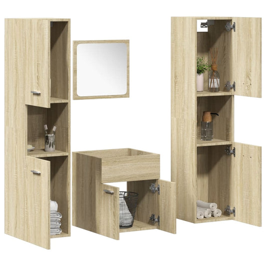 Bathroom furniture set, 4 pieces, sonoma oak, engineered wood