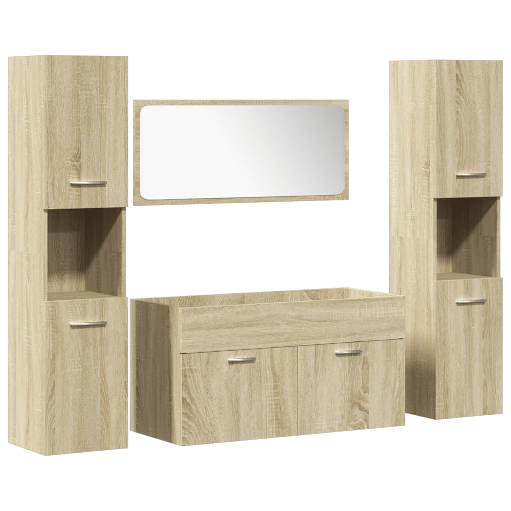 Bathroom furniture set, 4 pieces, sonoma oak, engineered wood