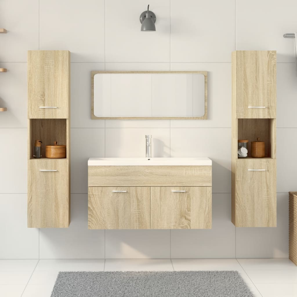 Bathroom furniture set, 4 pieces, sonoma oak, engineered wood