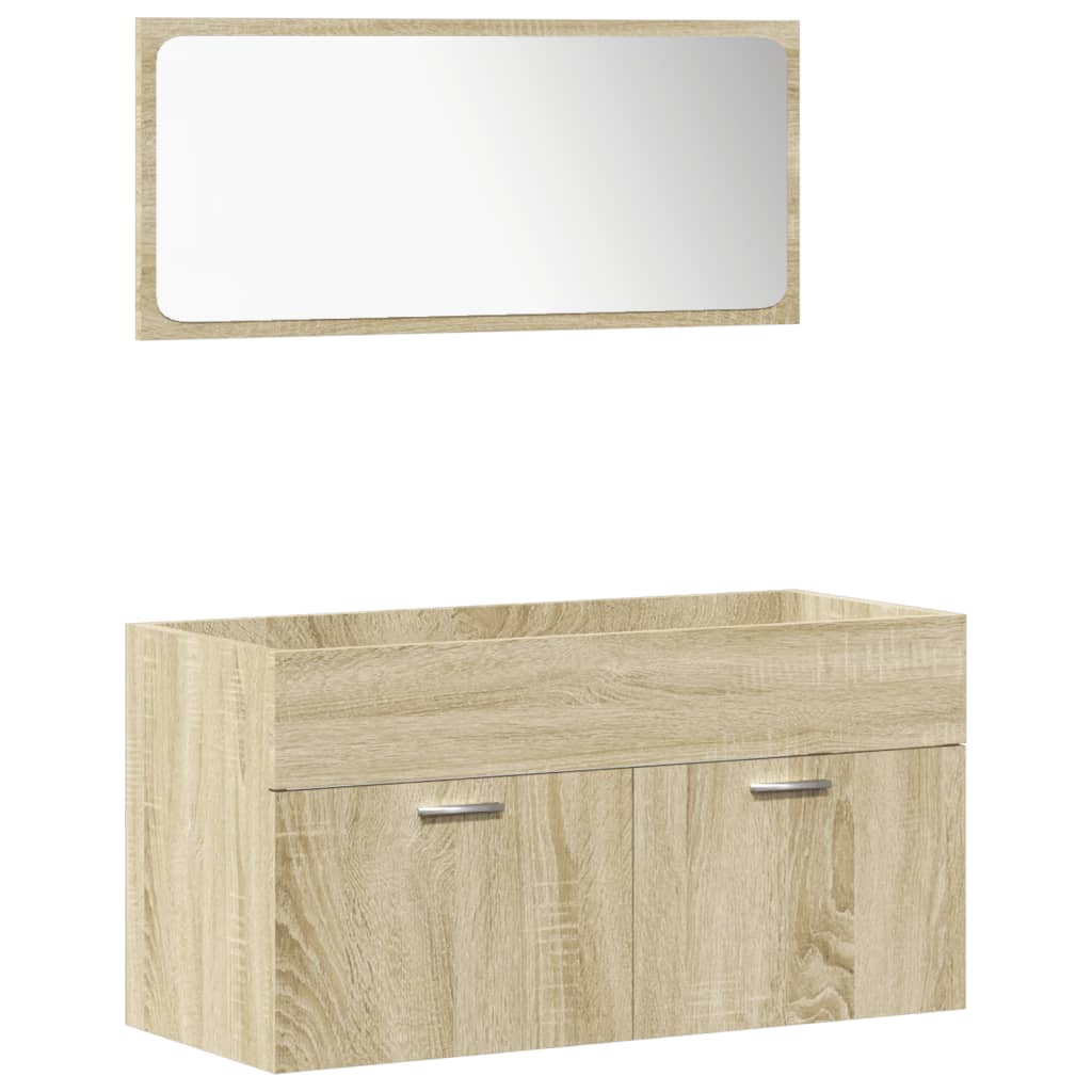 Bathroom furniture set, 4 pieces, sonoma oak, engineered wood