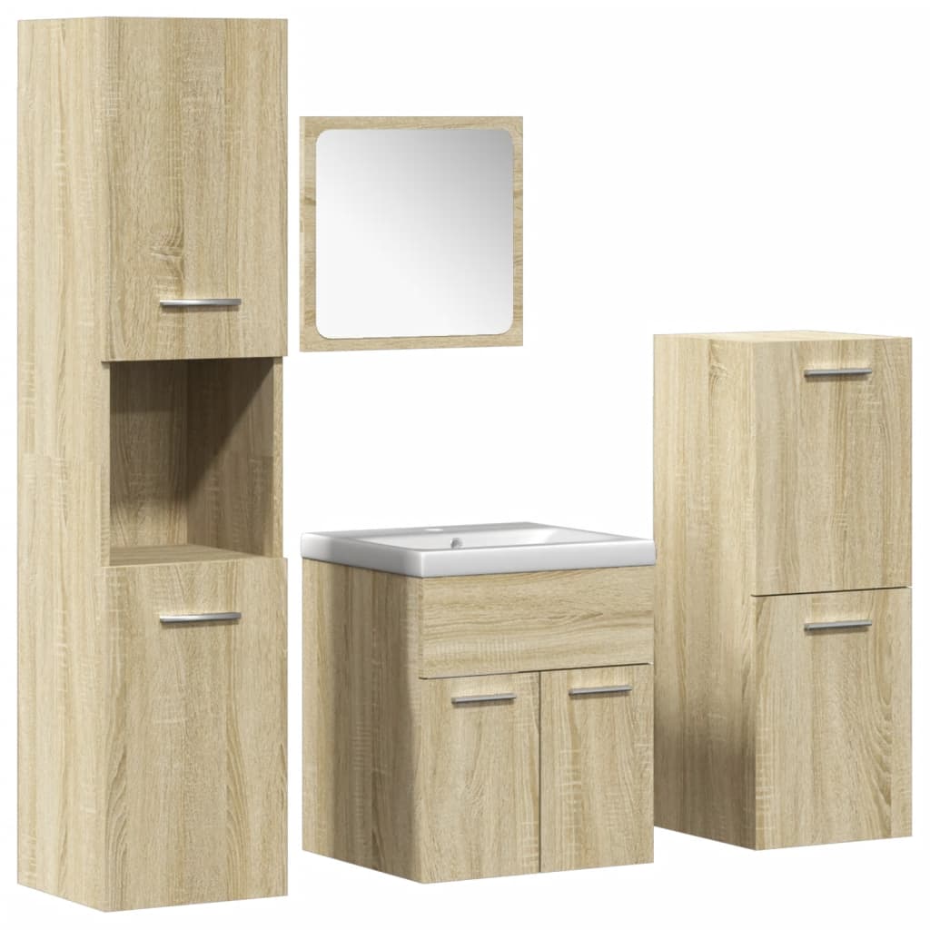 Set mobilier de baie, 5 piese, stejar sonoma, lemn prelucrat