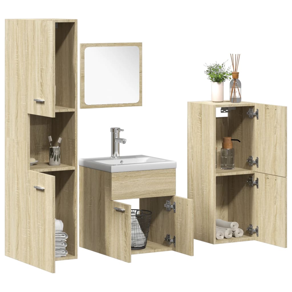 Bathroom furniture set, 5 pieces, sonoma oak, engineered wood