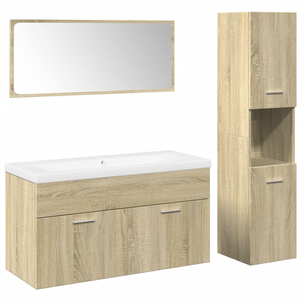 Bathroom furniture set, 4 pieces, sonoma oak, engineered wood