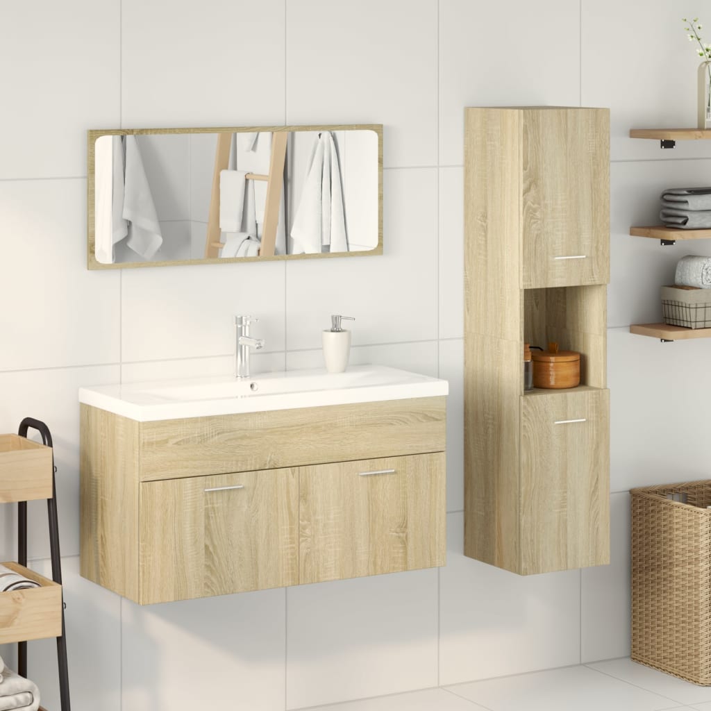 Bathroom furniture set, 4 pieces, sonoma oak, engineered wood