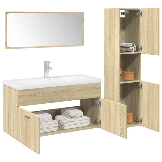 Bathroom furniture set, 4 pieces, sonoma oak, engineered wood