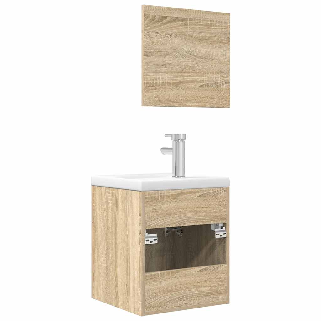 Set mobilier de baie, 3 piese, stejar sonoma, lemn prelucrat