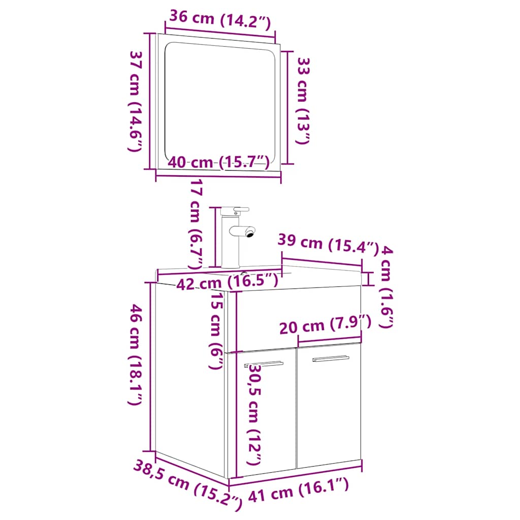 Set mobilier de baie, 3 piese, stejar sonoma, lemn prelucrat