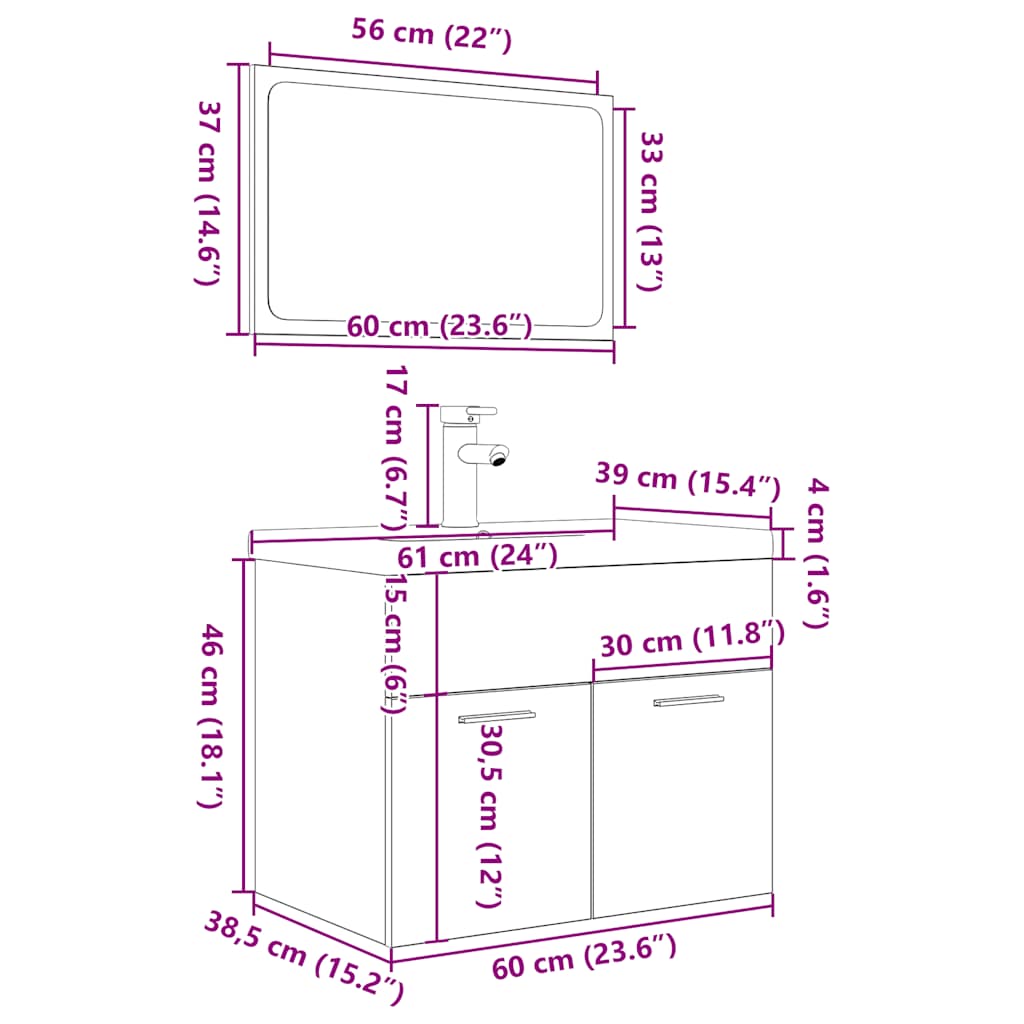 Set mobilier de baie, 3 piese, stejar sonoma, lemn prelucrat