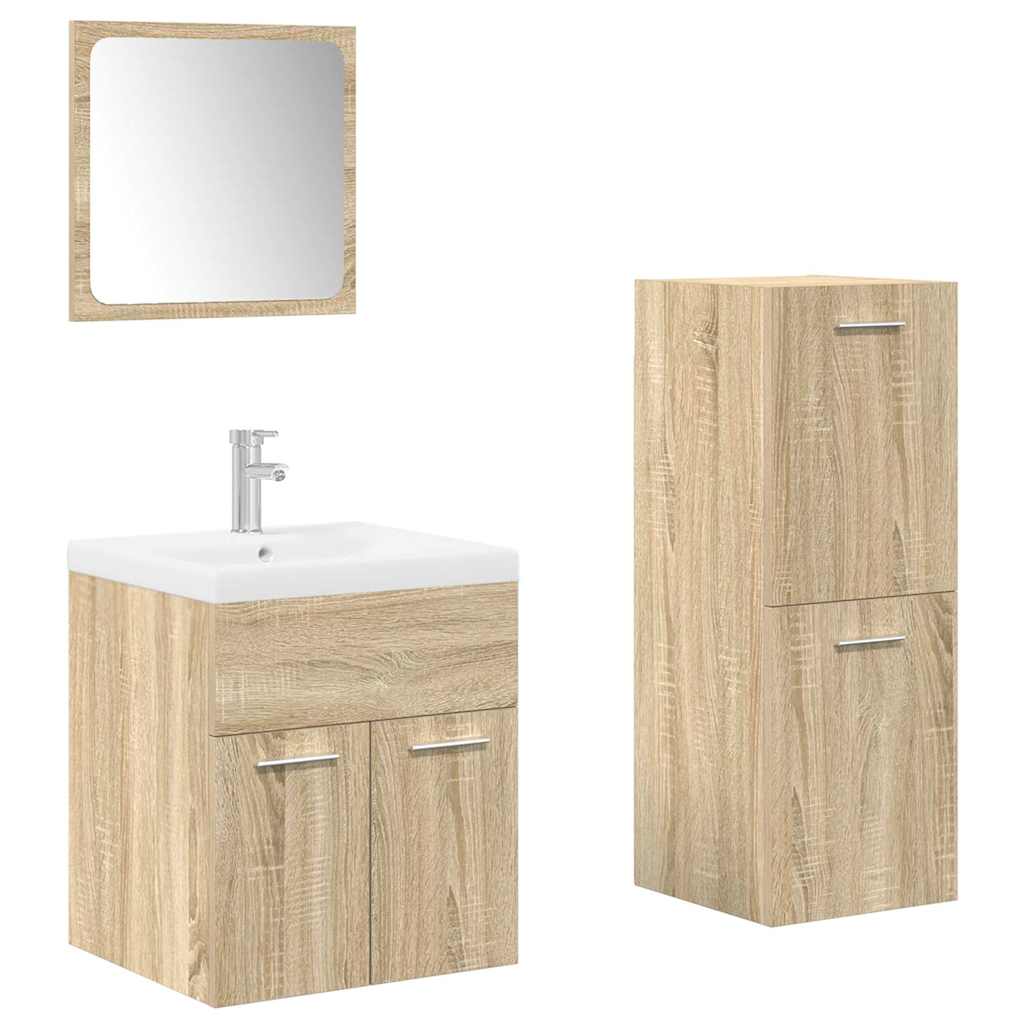 Bathroom furniture set, 4 pieces, sonoma oak, engineered wood